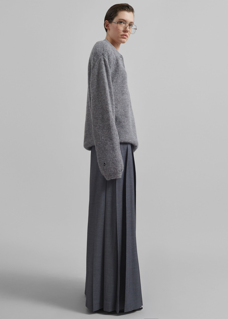 Carrick Pleated Wide Trousers - Dark Grey Melange 8