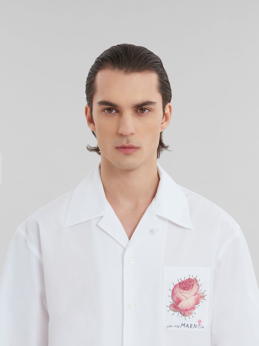 WHITE BIO POPLIN BOWLING SHIRT WITH FLOWER PATCH - 4