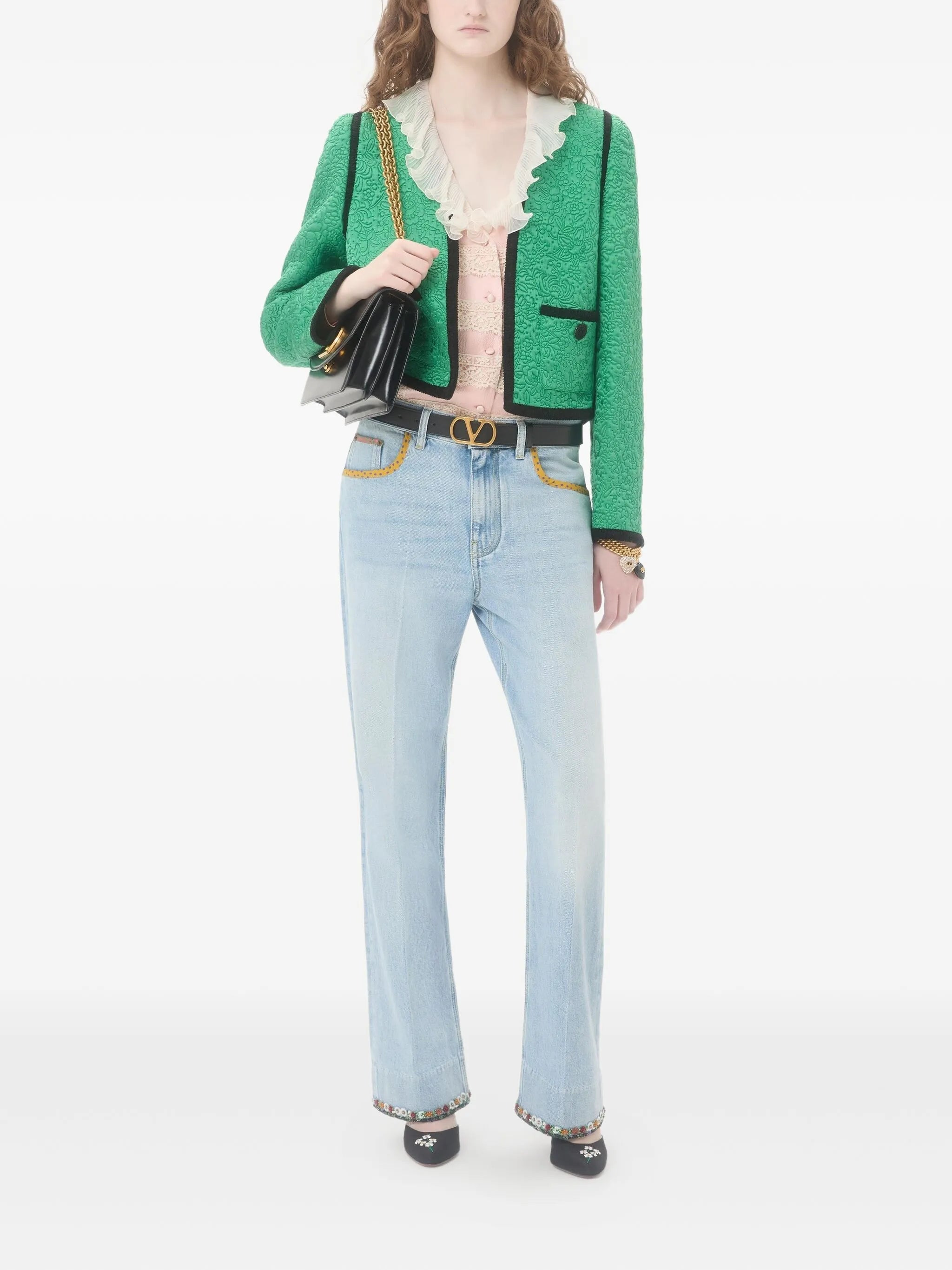floral-hem faded jeans - 2