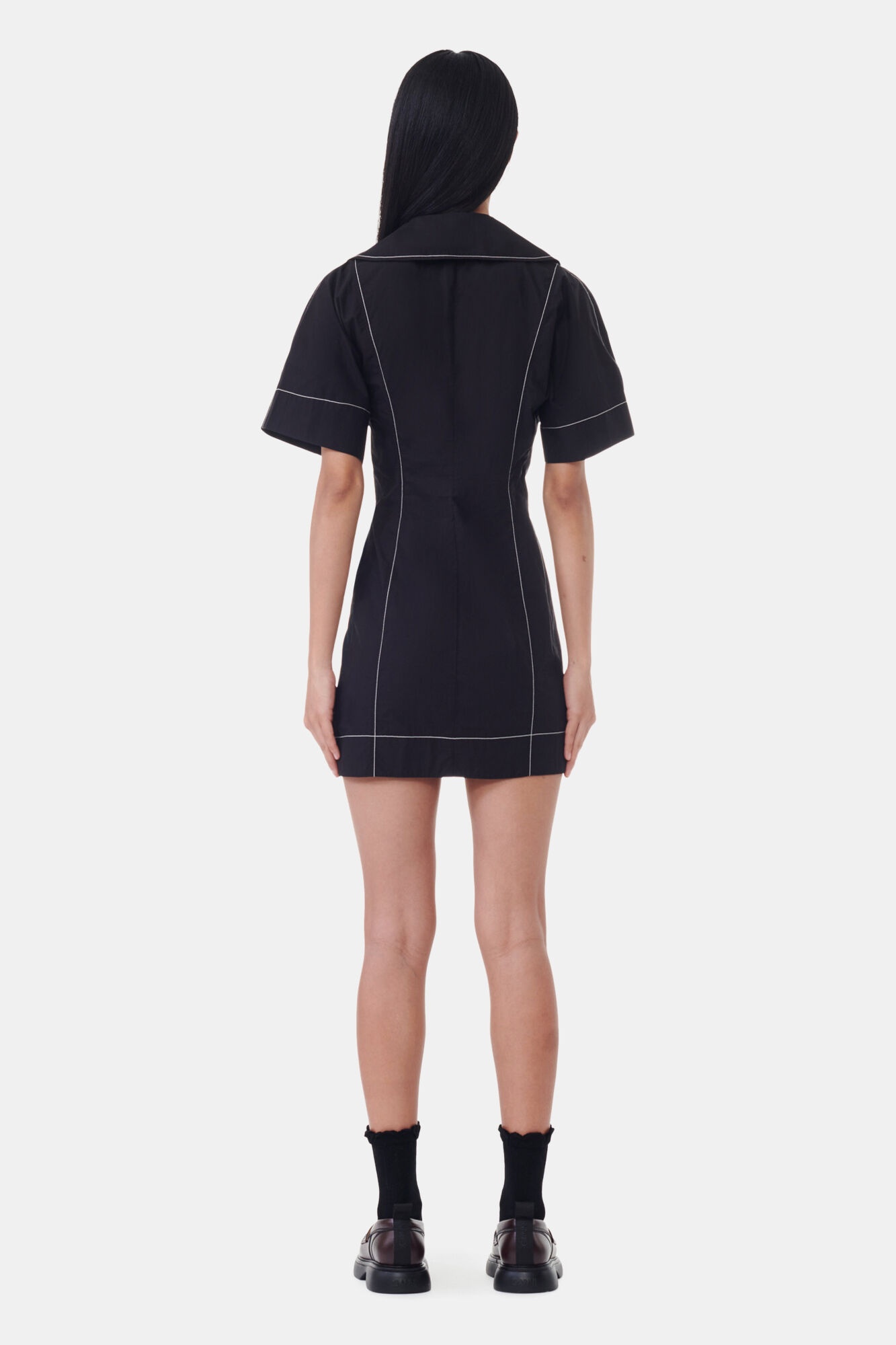 BLACK COTTON POPLIN WRAP MINI DRESS - 5