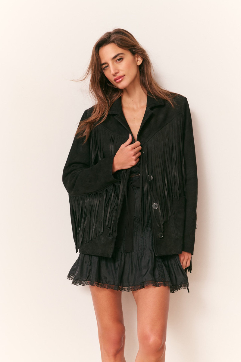 Geraline Black Suede Fringe Jacket 3