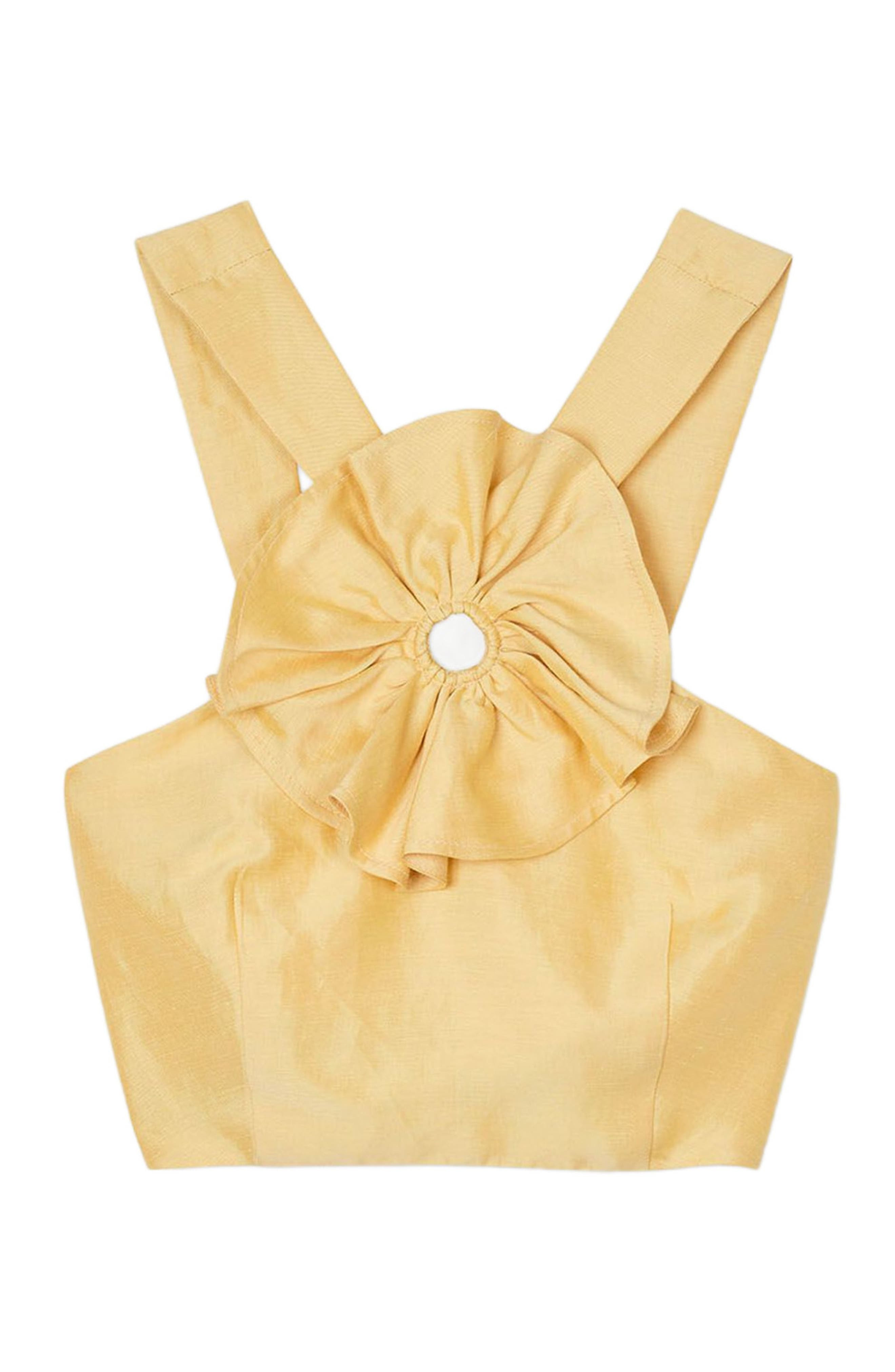 SANDRO Ruffled flower detailed crop top in Straw at Nordstrom - 5
