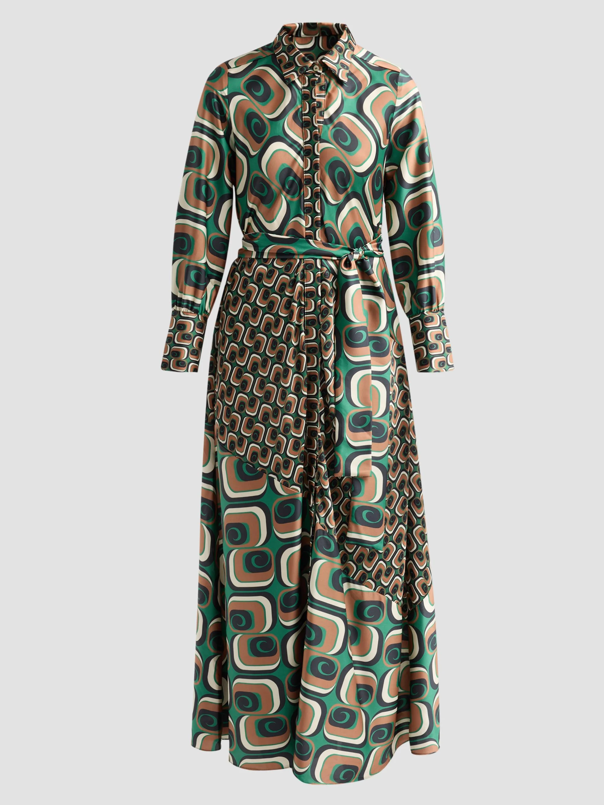 Women's Stevie Printed Tie-Waist A-Line Midi Dress - Emerald Tile Mix - 1