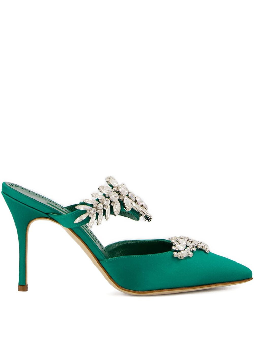 90mm crystal-embellished satin mules - 1