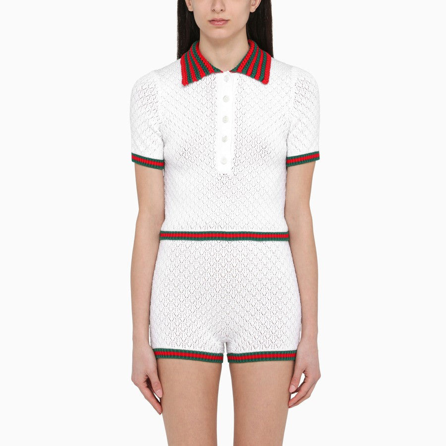 Gucci Women Lace And Cotton Short With Web Detail - 4