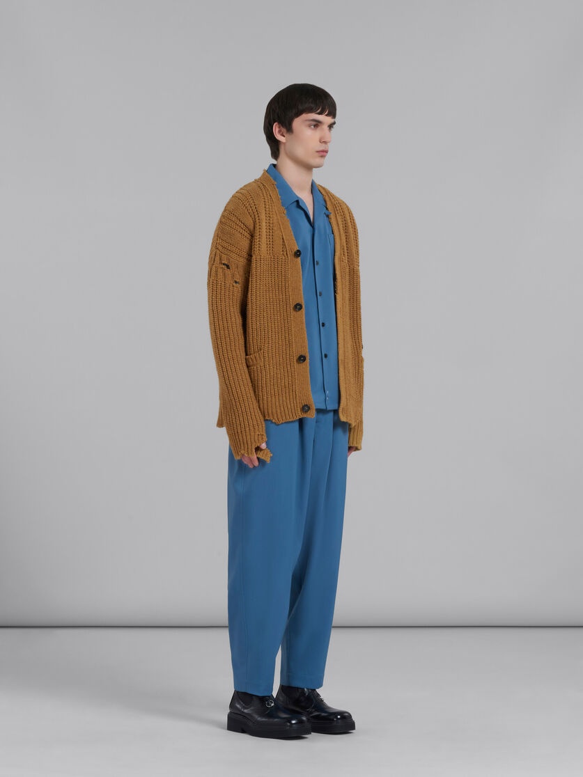 BLUE TROPICAL WOOL BOWLING SHIRT - 5
