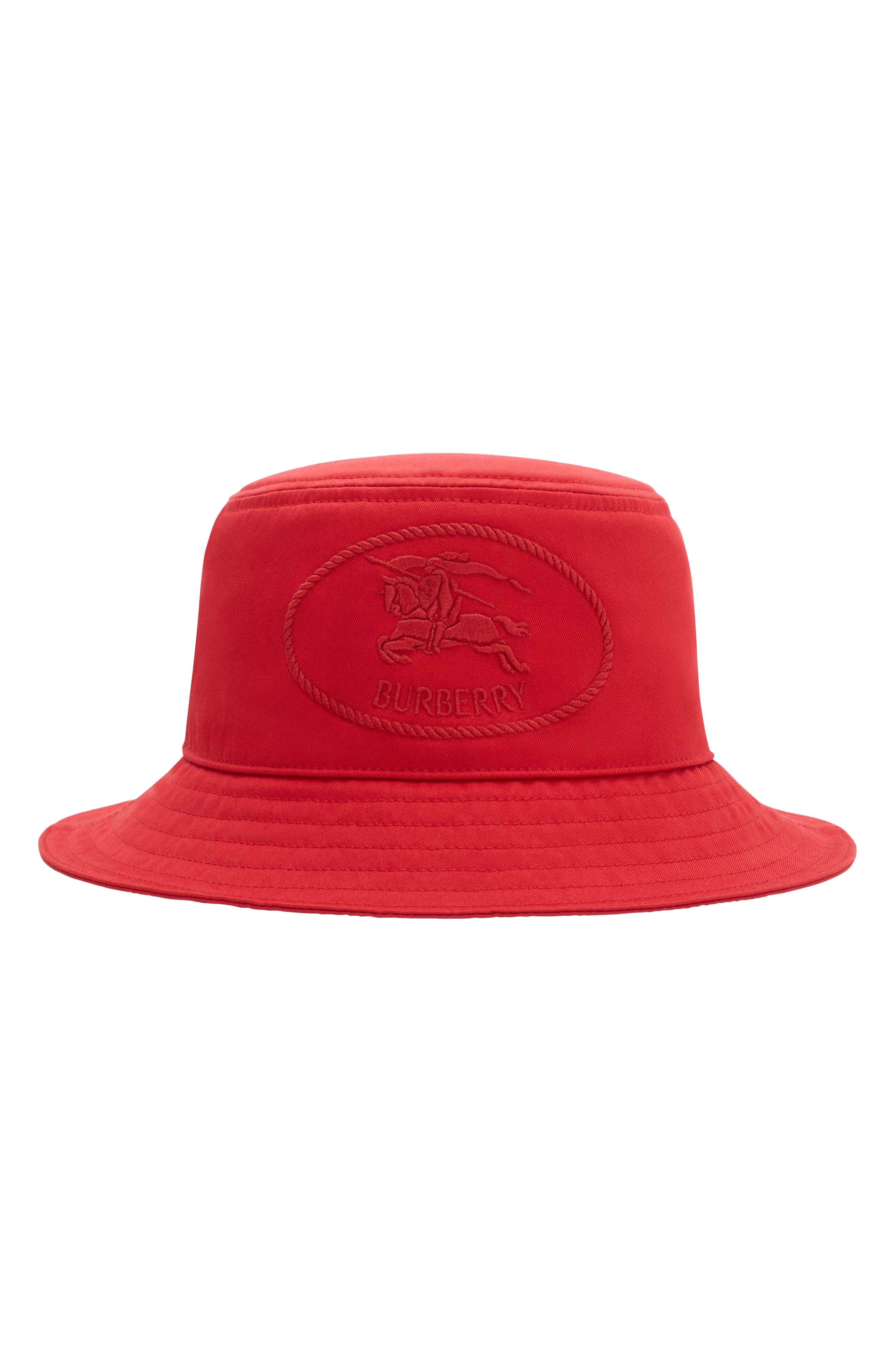 burberry EKD Embroidered Water Resistant Gabardine Bucket Hat in Currant at Nordstrom - 1