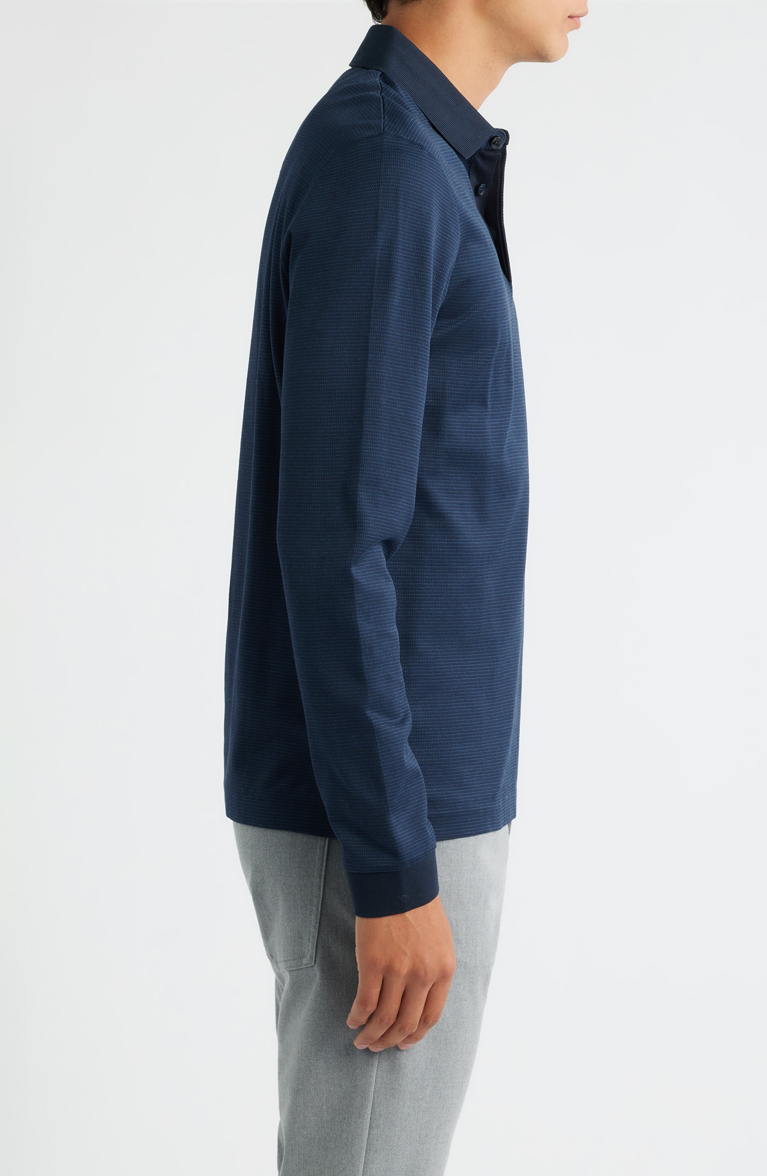 BOSS Pado Long Sleeve Cotton Polo in Dark Blue at Nordstrom - 3