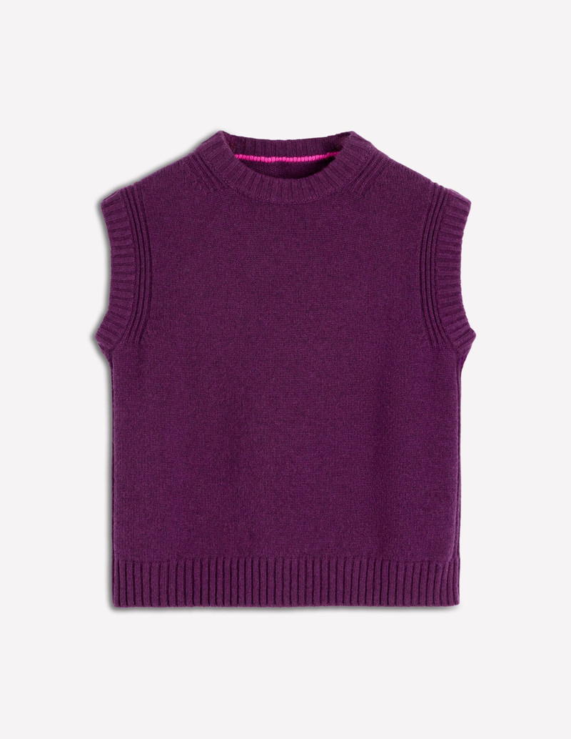 Cashmere Ribbed Trim Vest-Purple 7