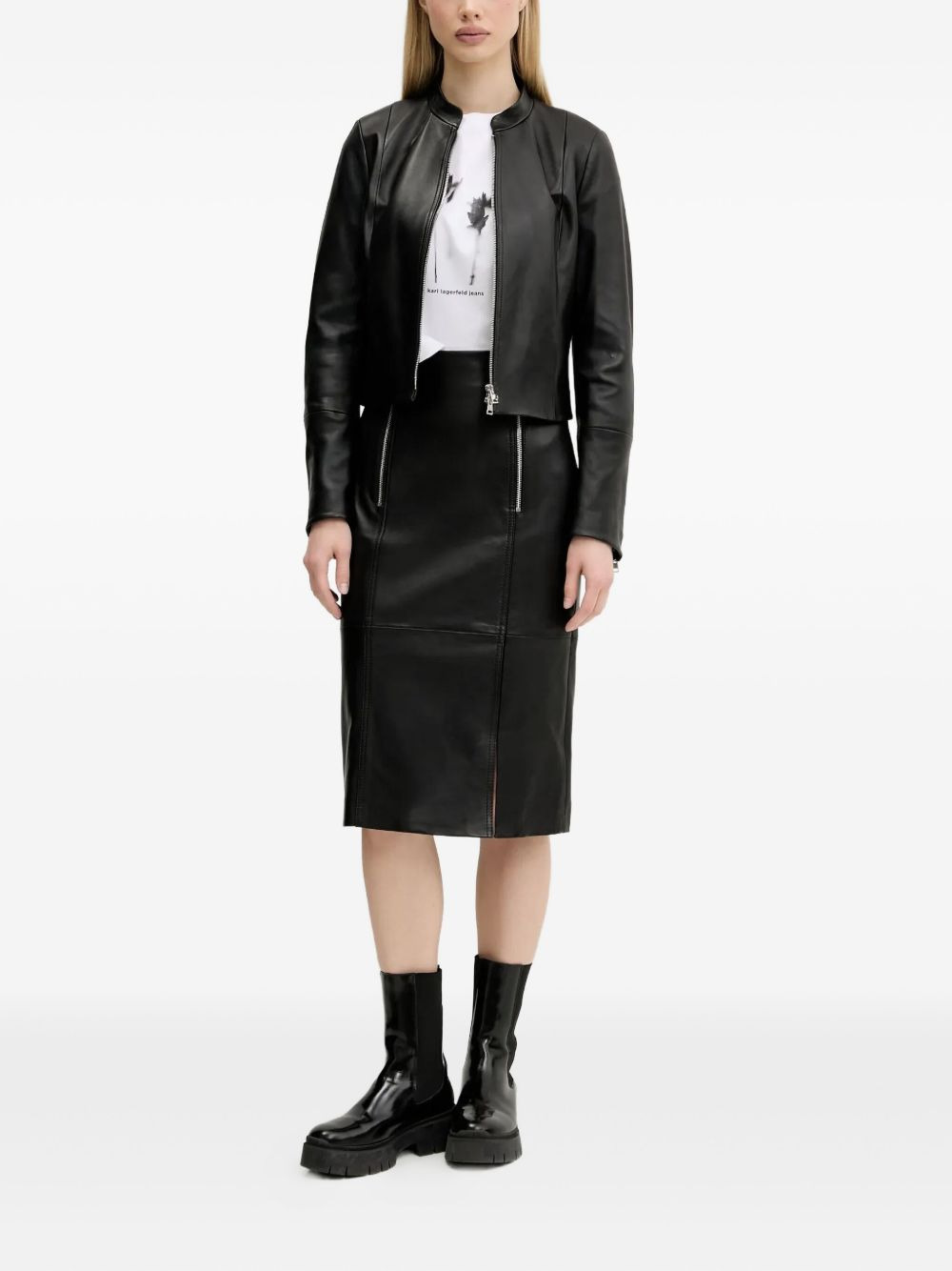 zip-front panelled leather jacket - 2