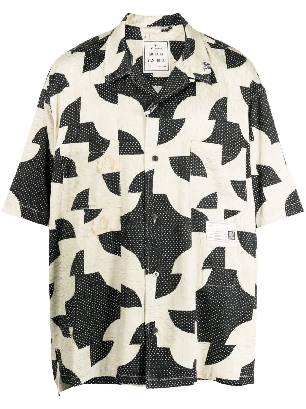 patchwork-pattern cuban-collar shirt - 1