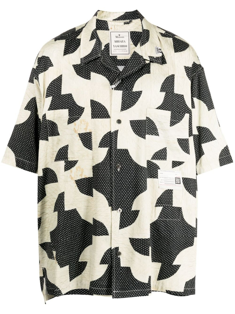 patchwork-pattern cuban-collar shirt 1