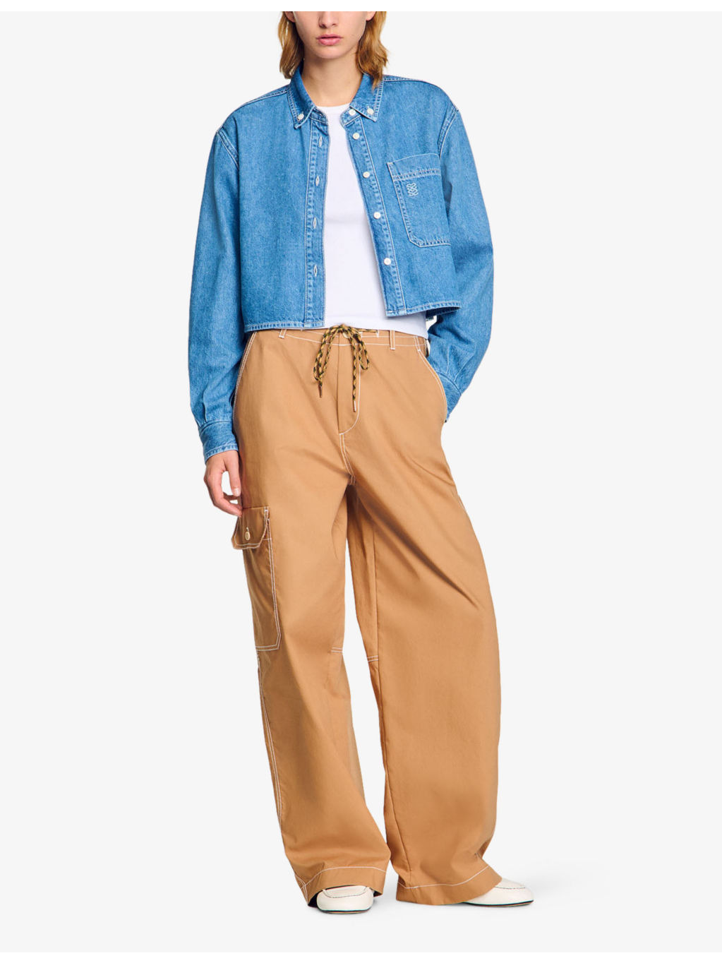 Long-Sleeved Chest-Pocket Denim Shirt - 2