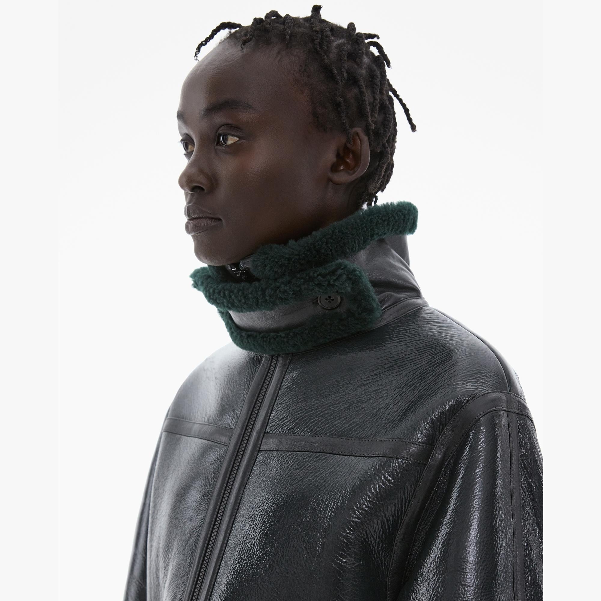PATENT LEATHER SHEARLING COAT - 6