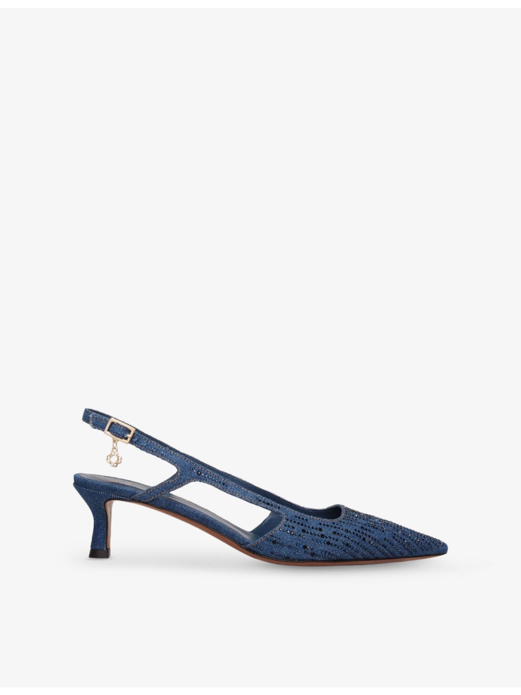 Crystal-embellished denim heeled courts - 1