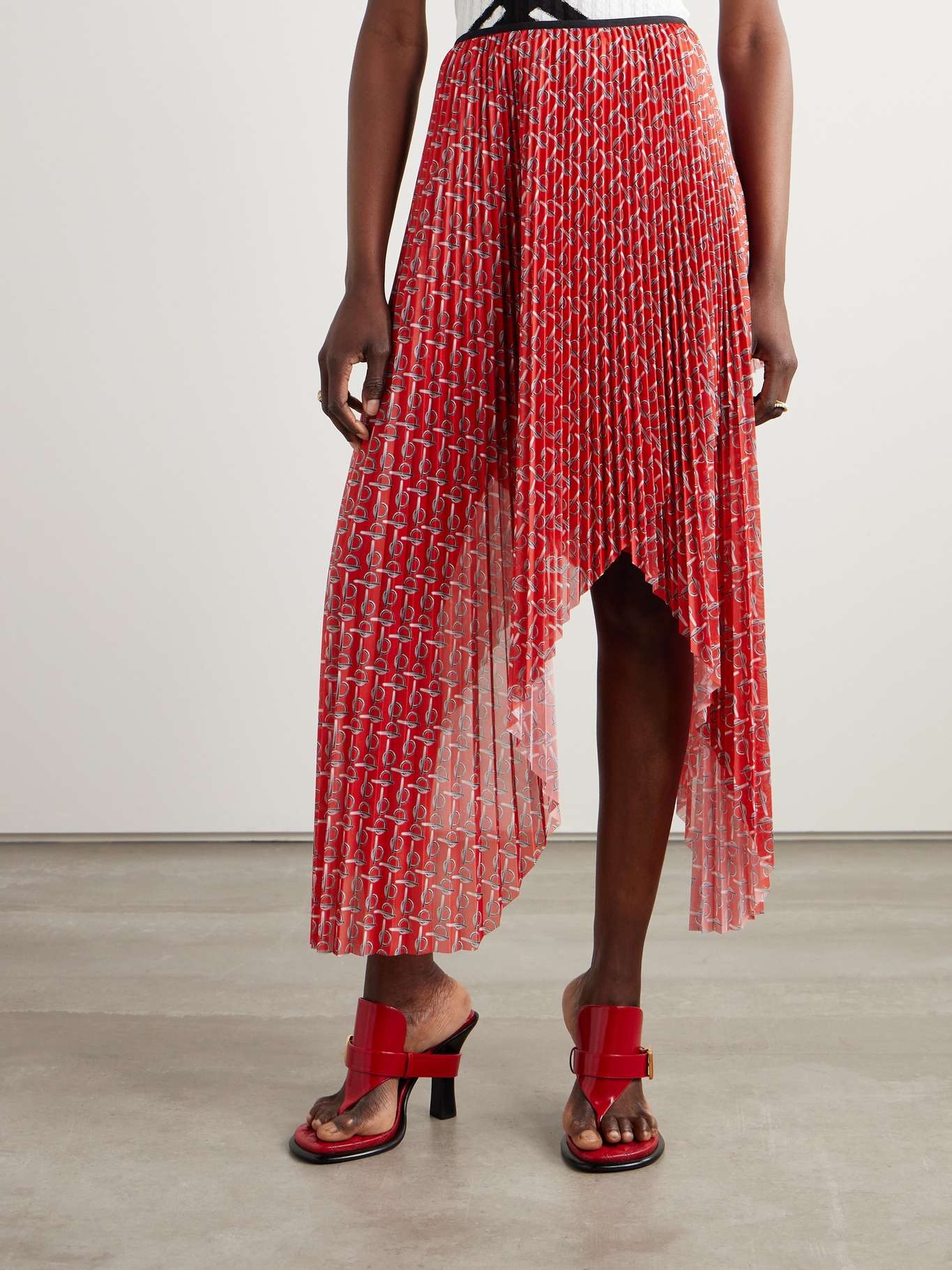 Asymmetric printed plissé-twill skirt - 3