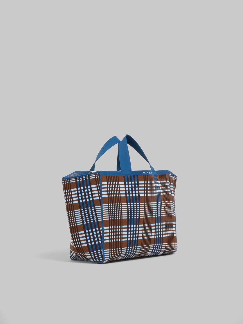 BLUE AND BROWN JACQUARD CHECK SILLO MEDIUM SHOPPER - 4
