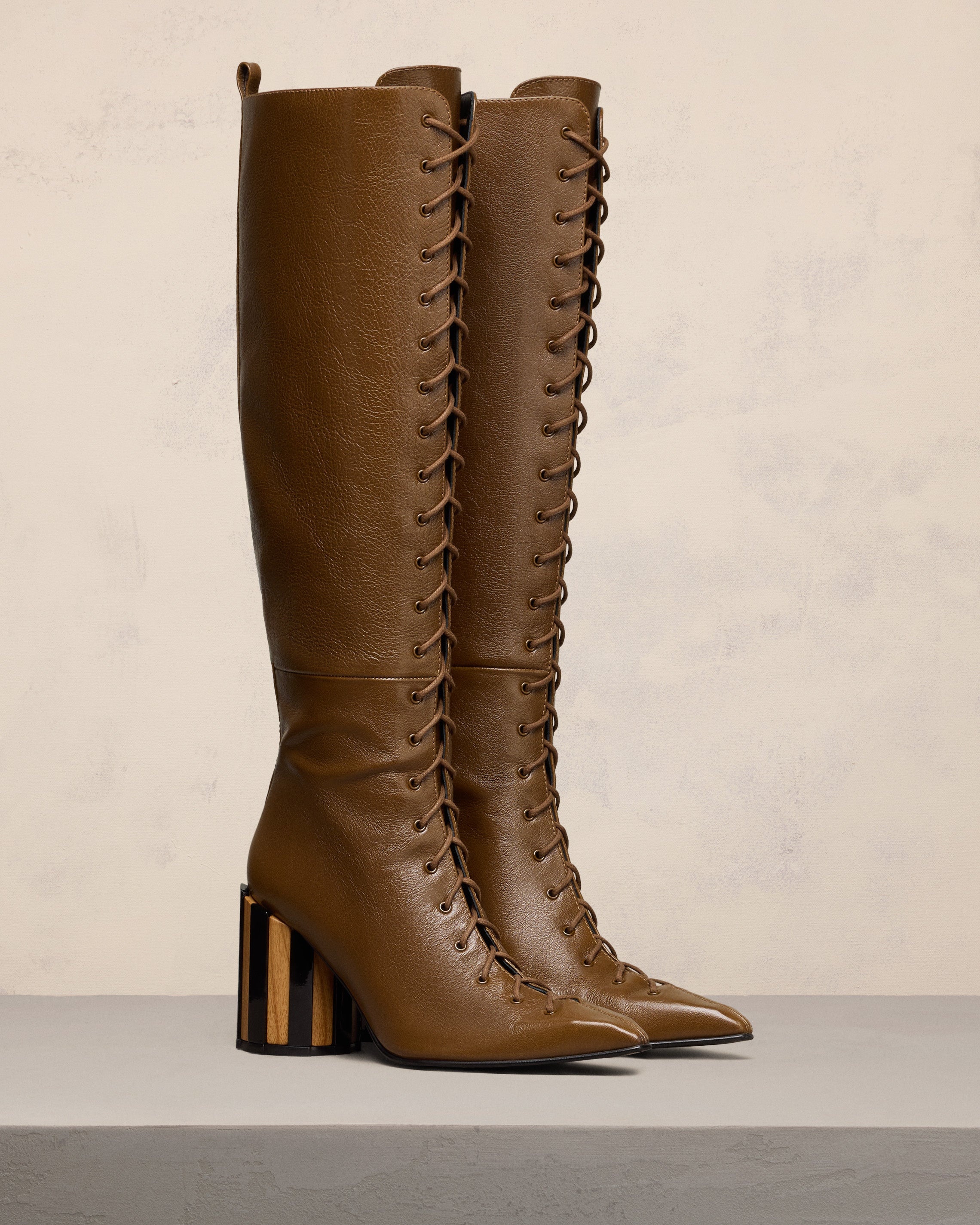 POINTED TOE LACE-UP KNEE HIGH BOOTS - 3