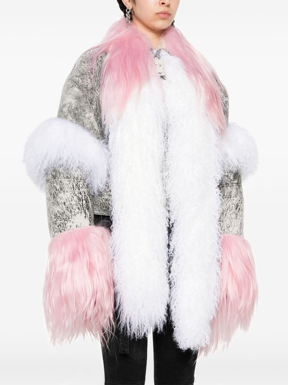 shearling-inserts suede jacket - 3