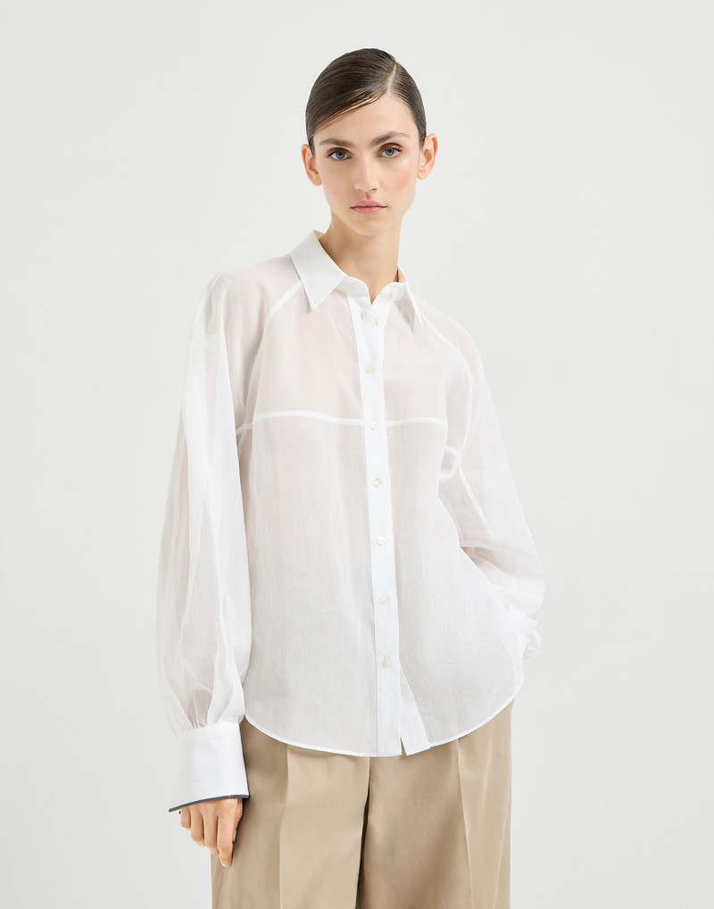Striped cotton organza shirt with monili 2
