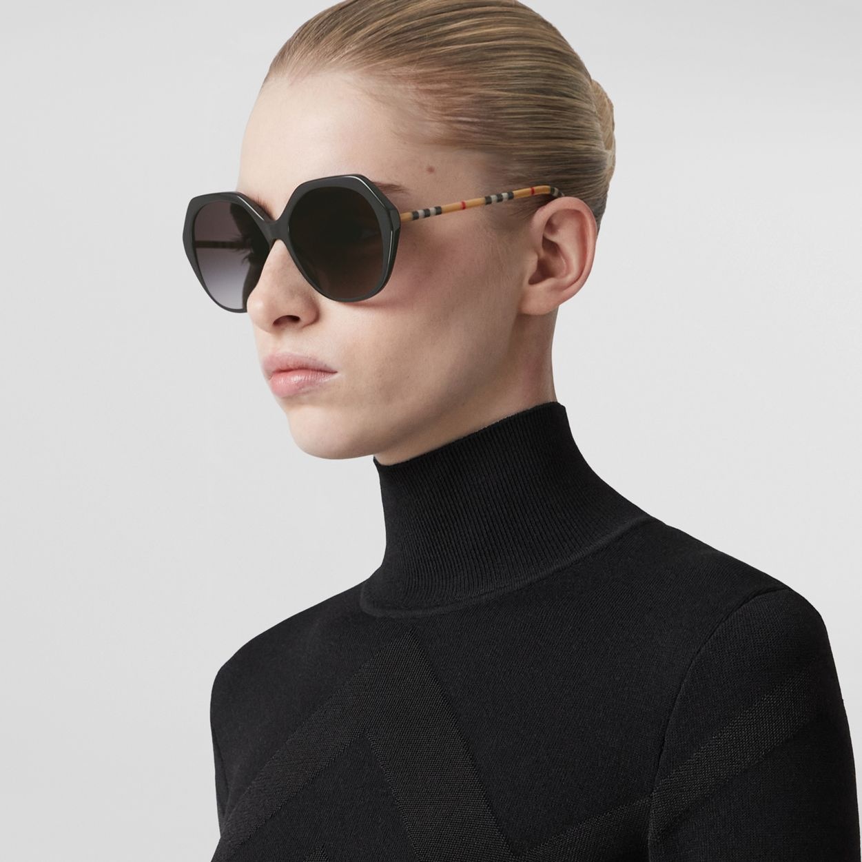 Oversized Check Detail Geometric Frame Sunglasses - 3