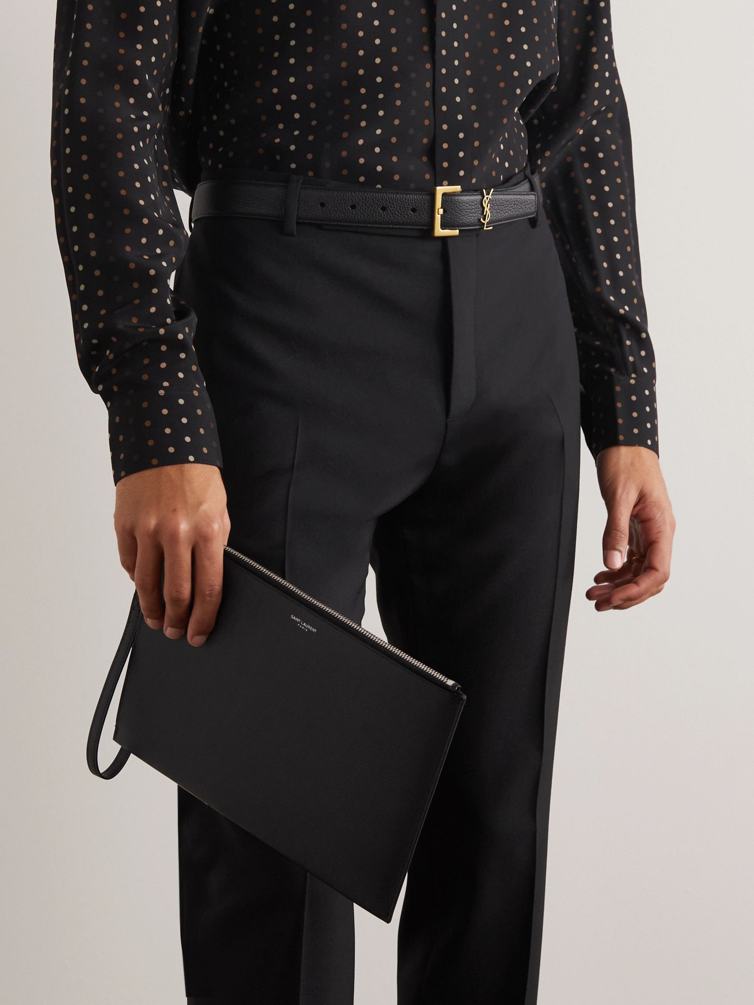Pebble-Grain Leather Pouch Black - 2