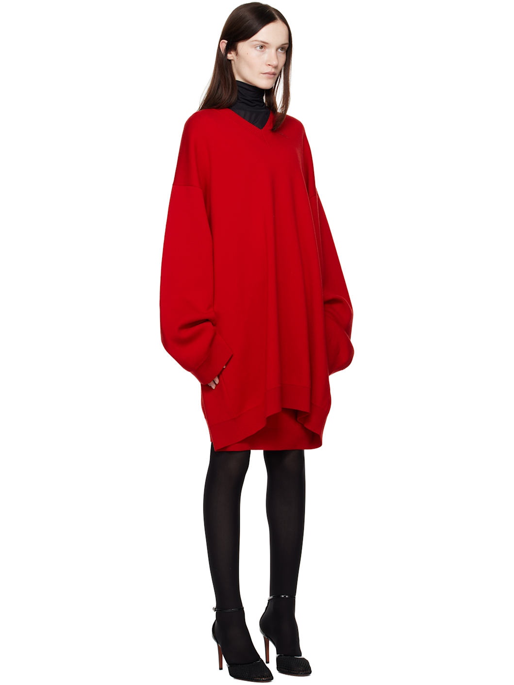 Red Fitted Back Sweater Minidress - 2