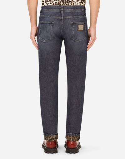 Dolce & Gabbana Blue wash slim-fit stretch jeans with leopard print outlook