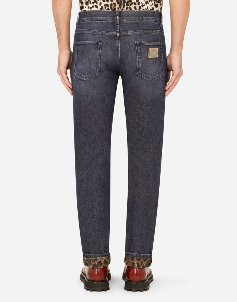 Dolce & Gabbana Blue wash slim-fit stretch jeans with leopard print outlook