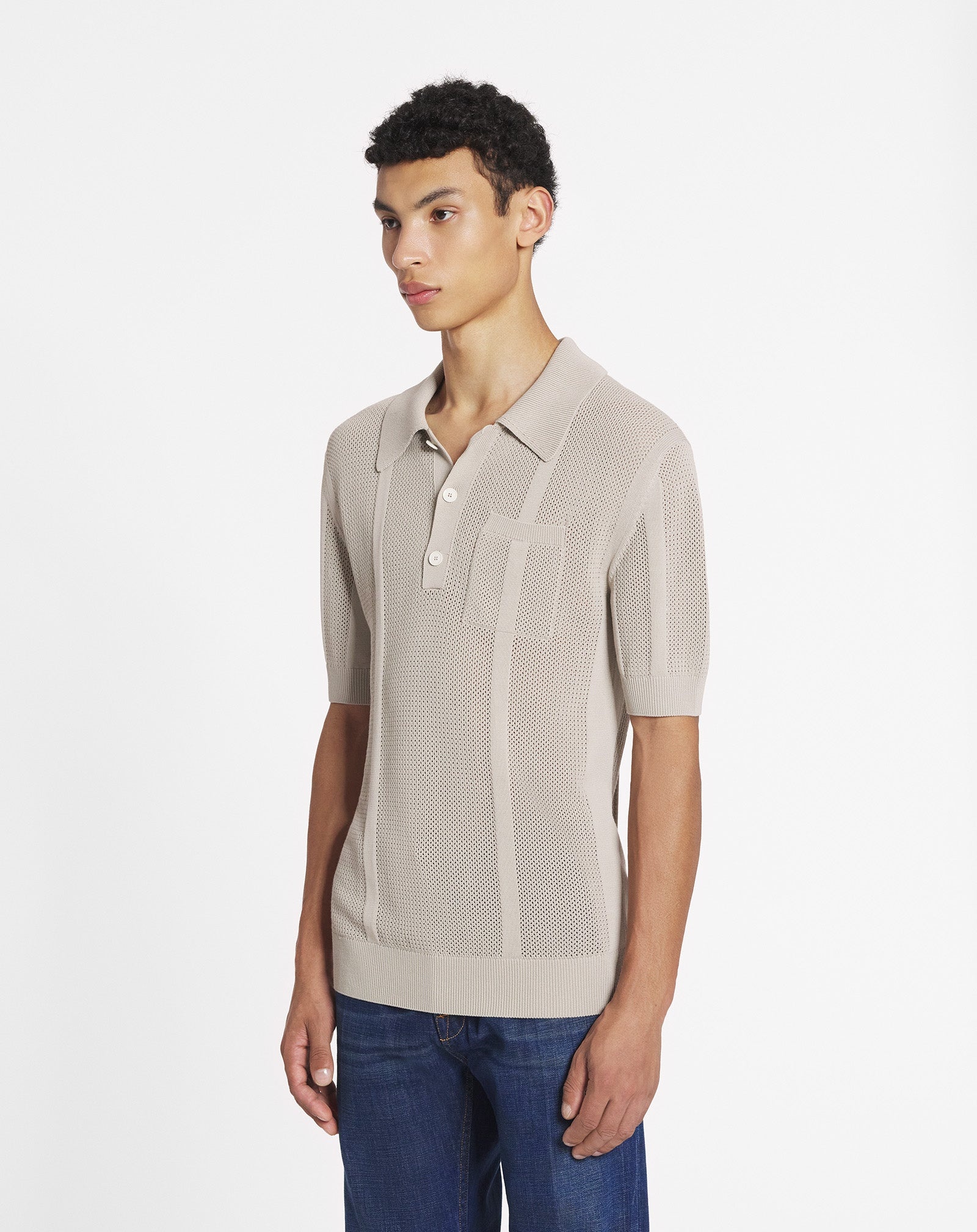 OPENWORK KNIT POLO SHIRT - 3