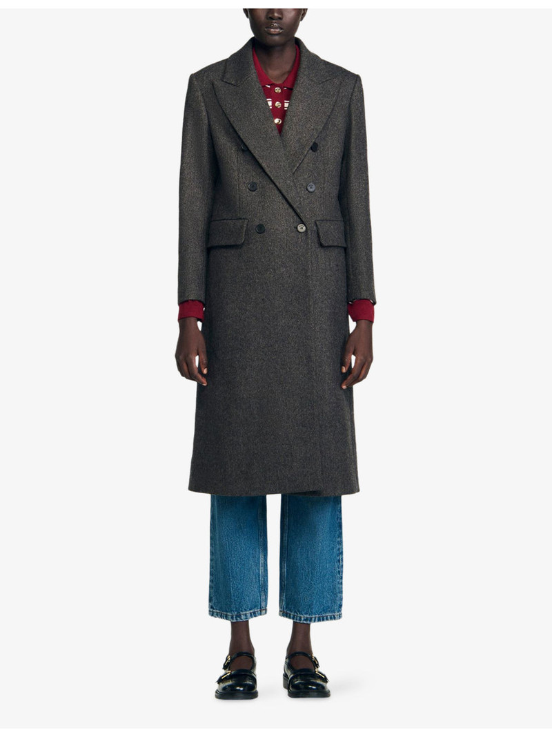 Sandro Fitted Double-Breasted Stretch Wool-Blend Coat outlook