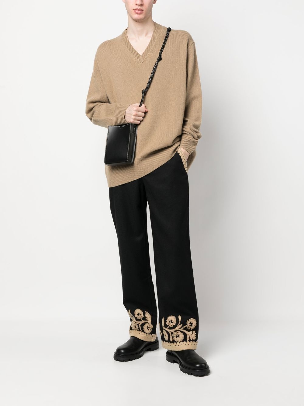 embroidered-hem detail trousers - 3