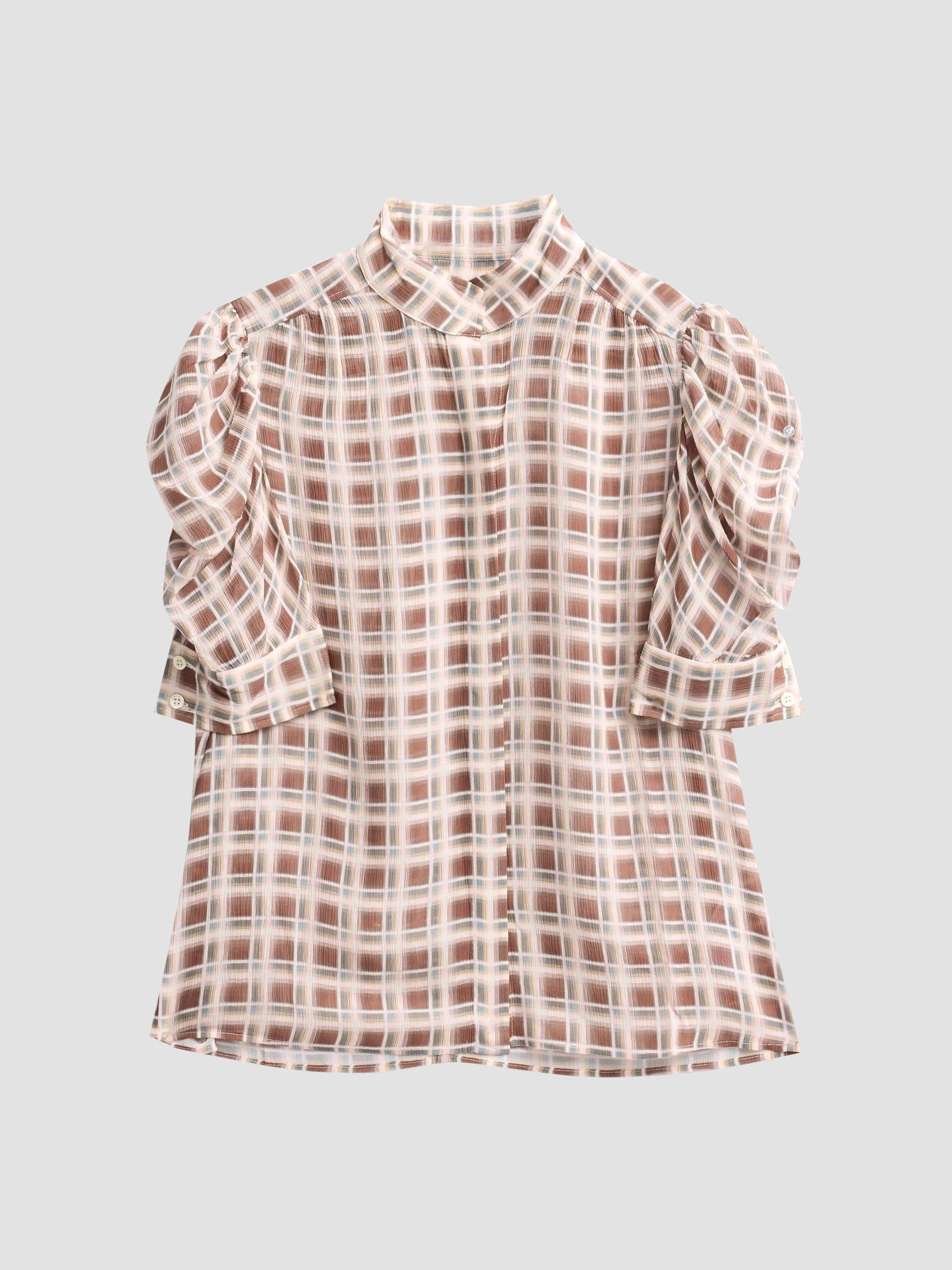 Women's The Gillian Silk Top - Silver Peony Plaid - 1