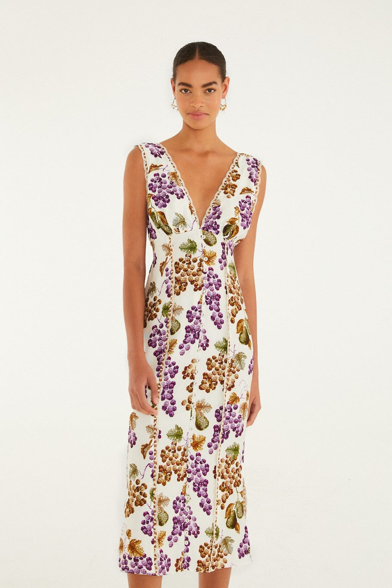 Cream Grape Garden Lenzing Ecovero Viscose Midi Dress 4