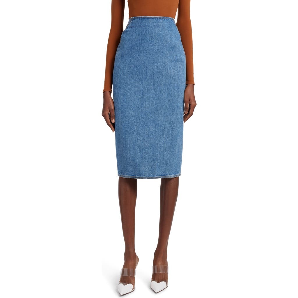 Alaïa Alaïa Cotton Denim Pencil Skirt in Bleu Vintage at Nordstrom