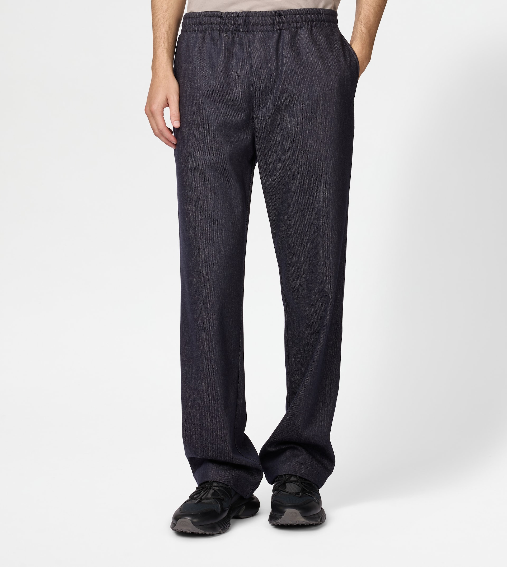 PANTS IN WOOL DENIM WITH DRAWSTRING - BLUE - 2