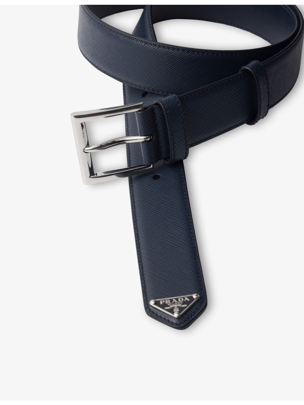 Triangle-Logo Saffiano Leather Belt - 2
