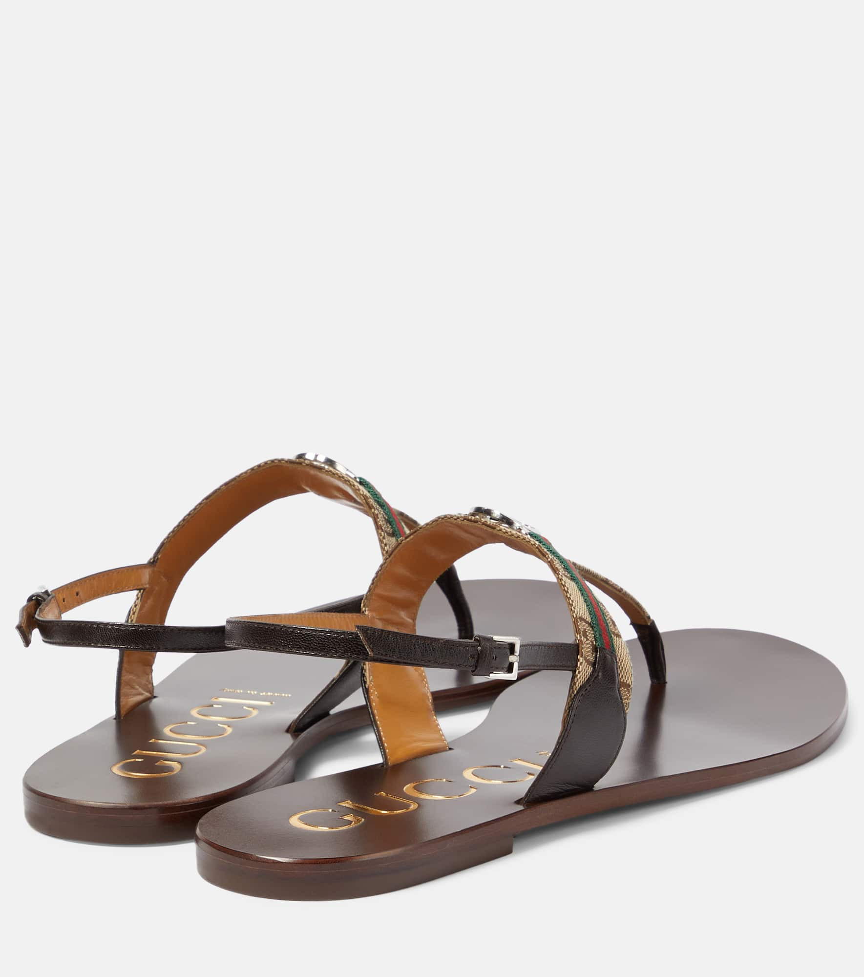 Leather-trimmed thong sandals - 3