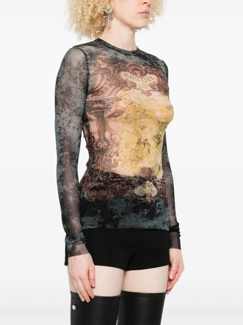 Jean Paul Gaultier Women Mesh Long Sleeves Top Printed "Médaillon" - 3