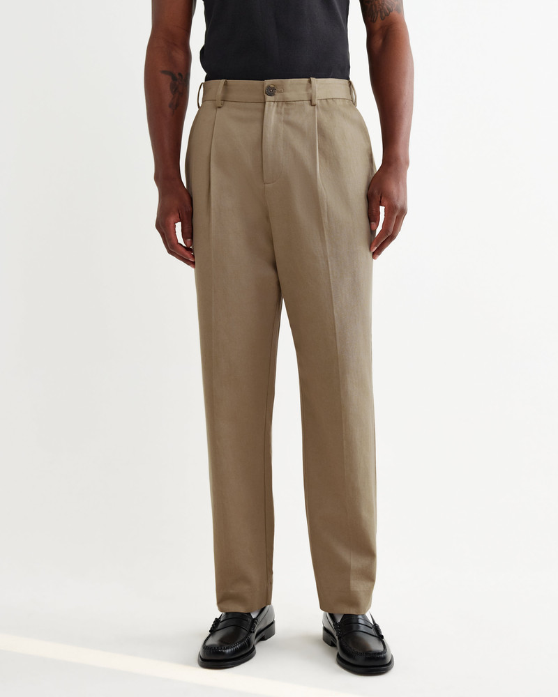 Wax London Aubyn - Beige Cotton Tencel Twill Relaxed Fit Trousers outlook
