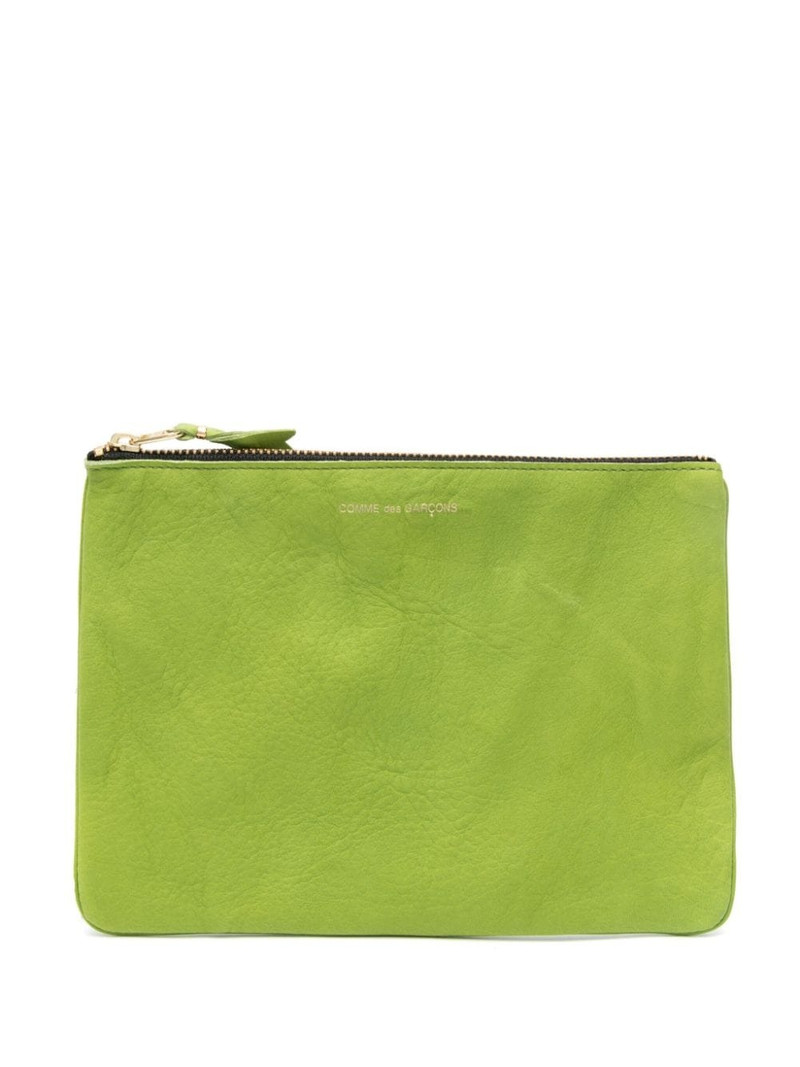 washed zip-up leather pouch 1