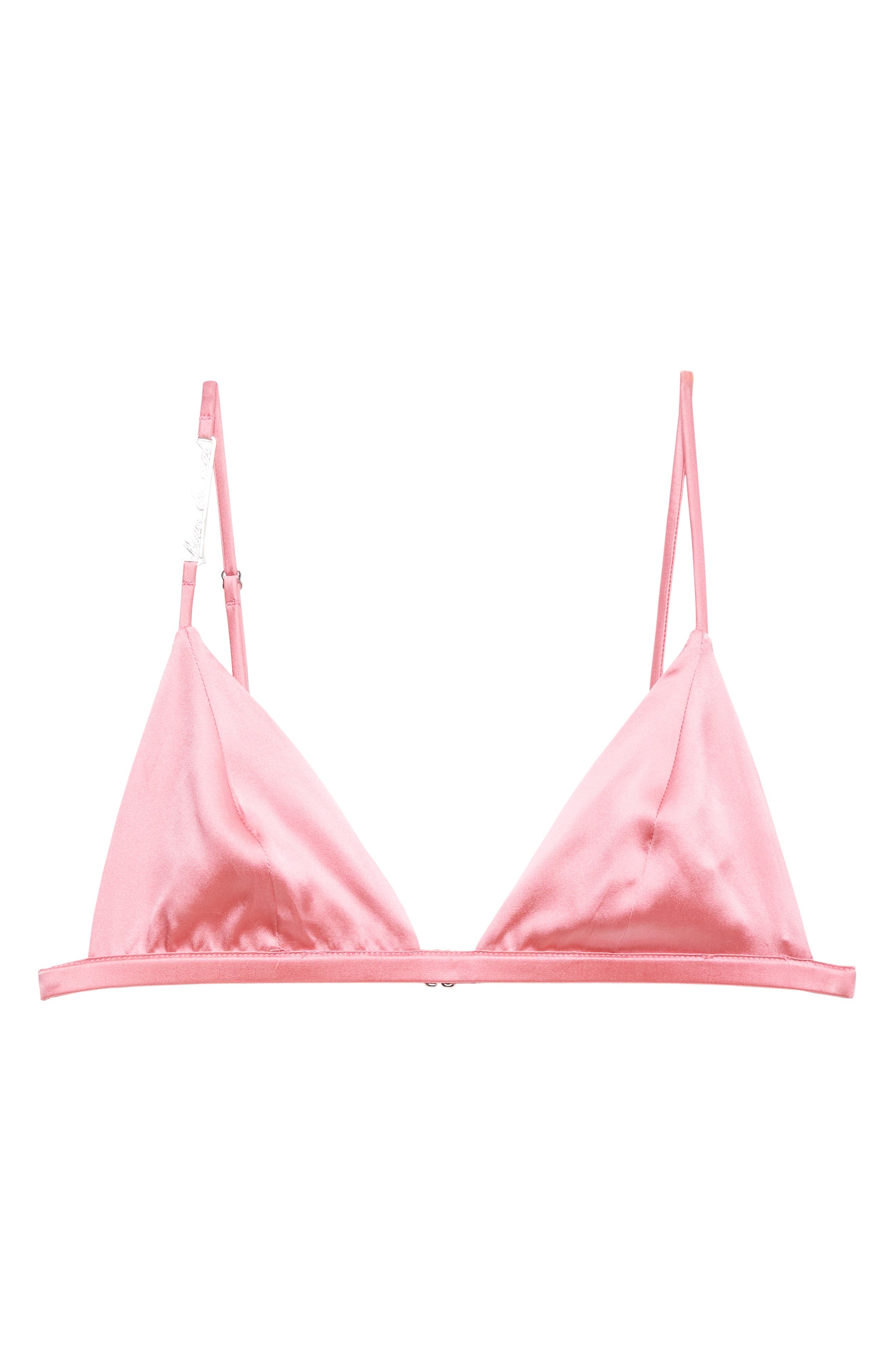 Fleur Du Mal Logo Luxe Wireless Silk Blend Triangle Bra in Pink Cadillac at Nordstrom - 5