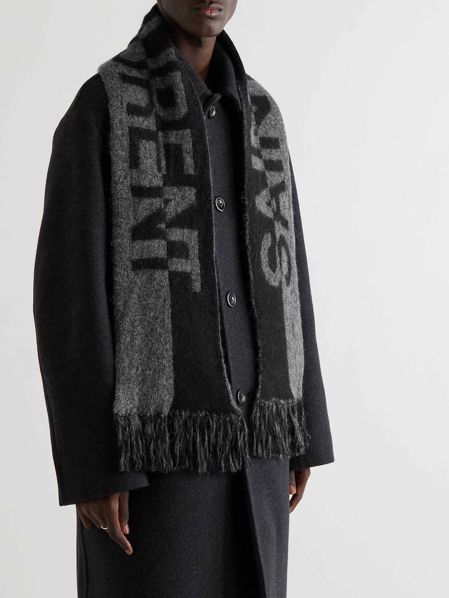 Fringed Logo-Jacquard Wool-Blend Scarf - 2