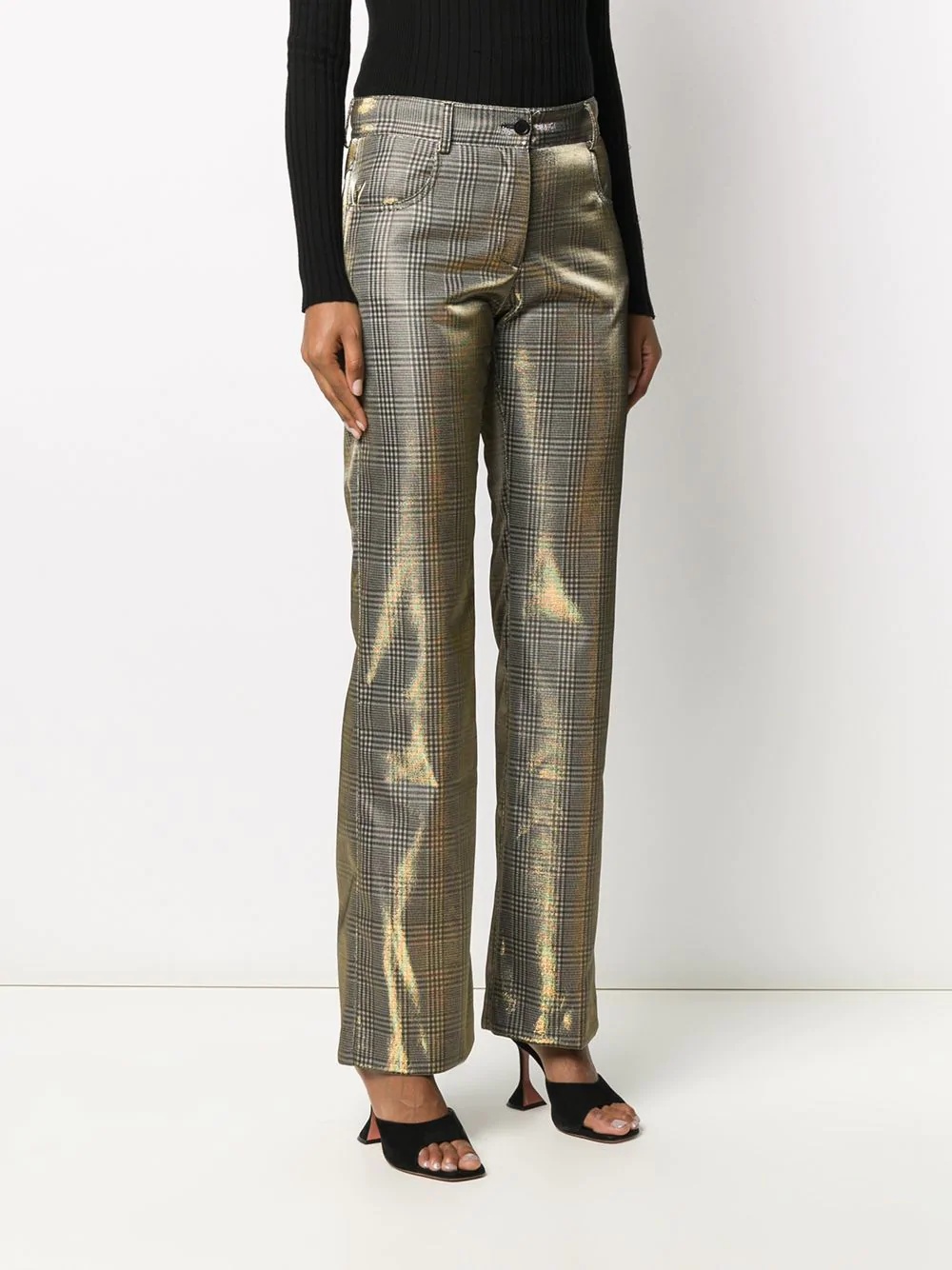 checked lamé flared trousers - 3