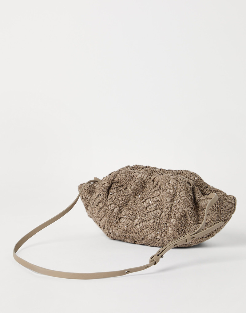 Brunello Cucinelli Foliage lace knit marina pouch in linen and silk Diamond yarn outlook