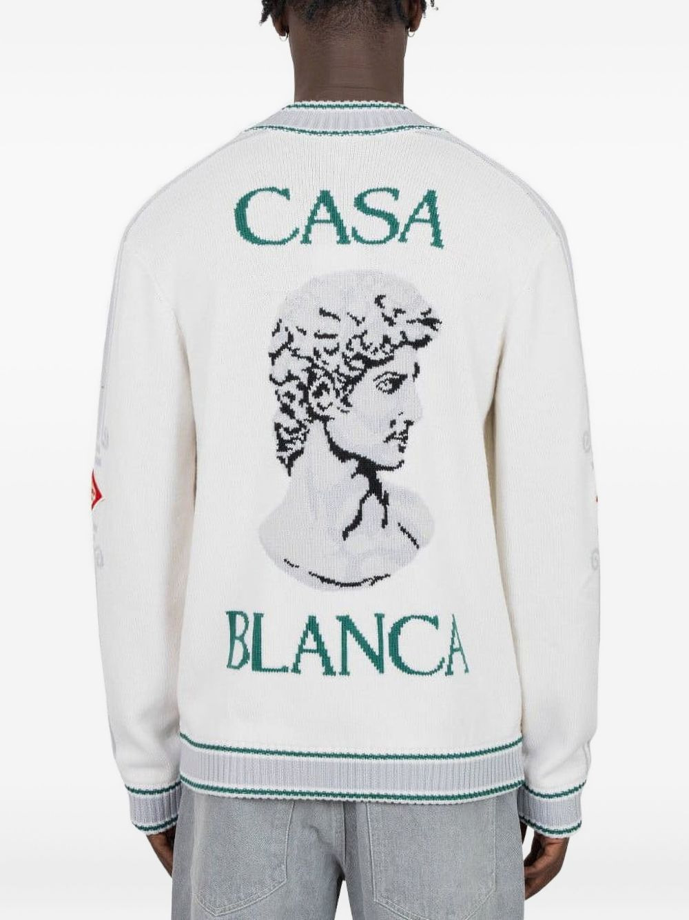 logo-jacquard zip-up cardigan - 3