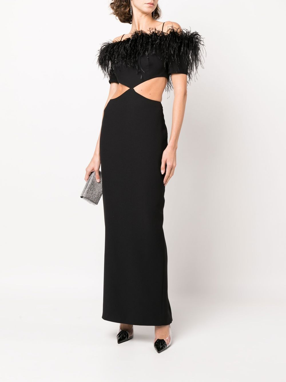 feather-trim off-shoulder dress - 2
