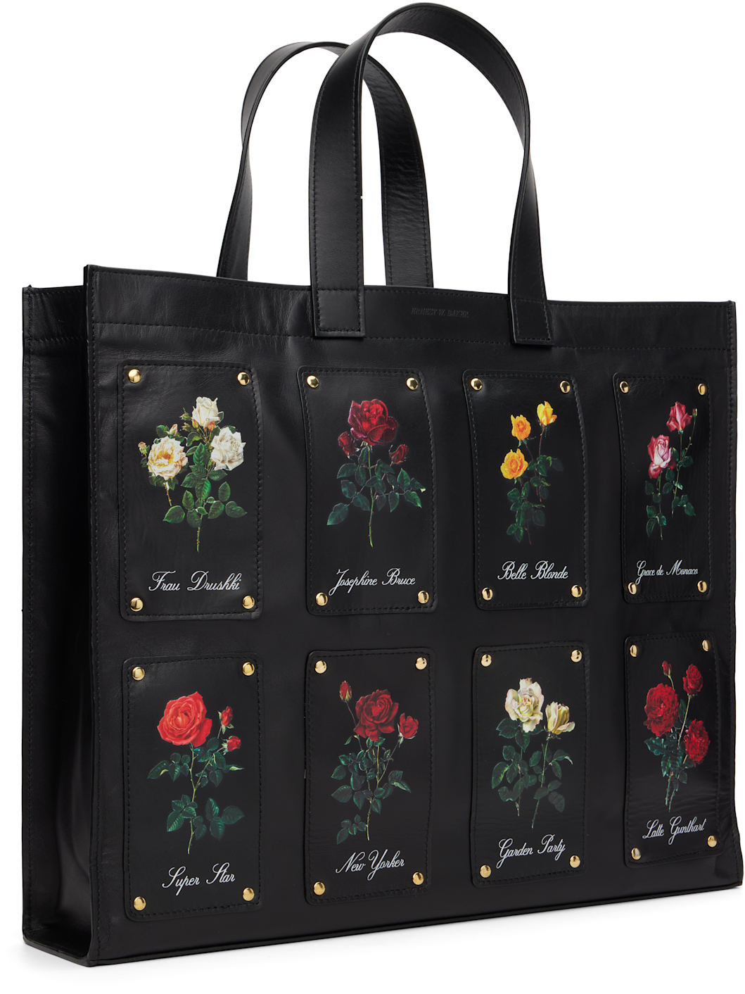 Black Patched Rose Shopper Tote - 2