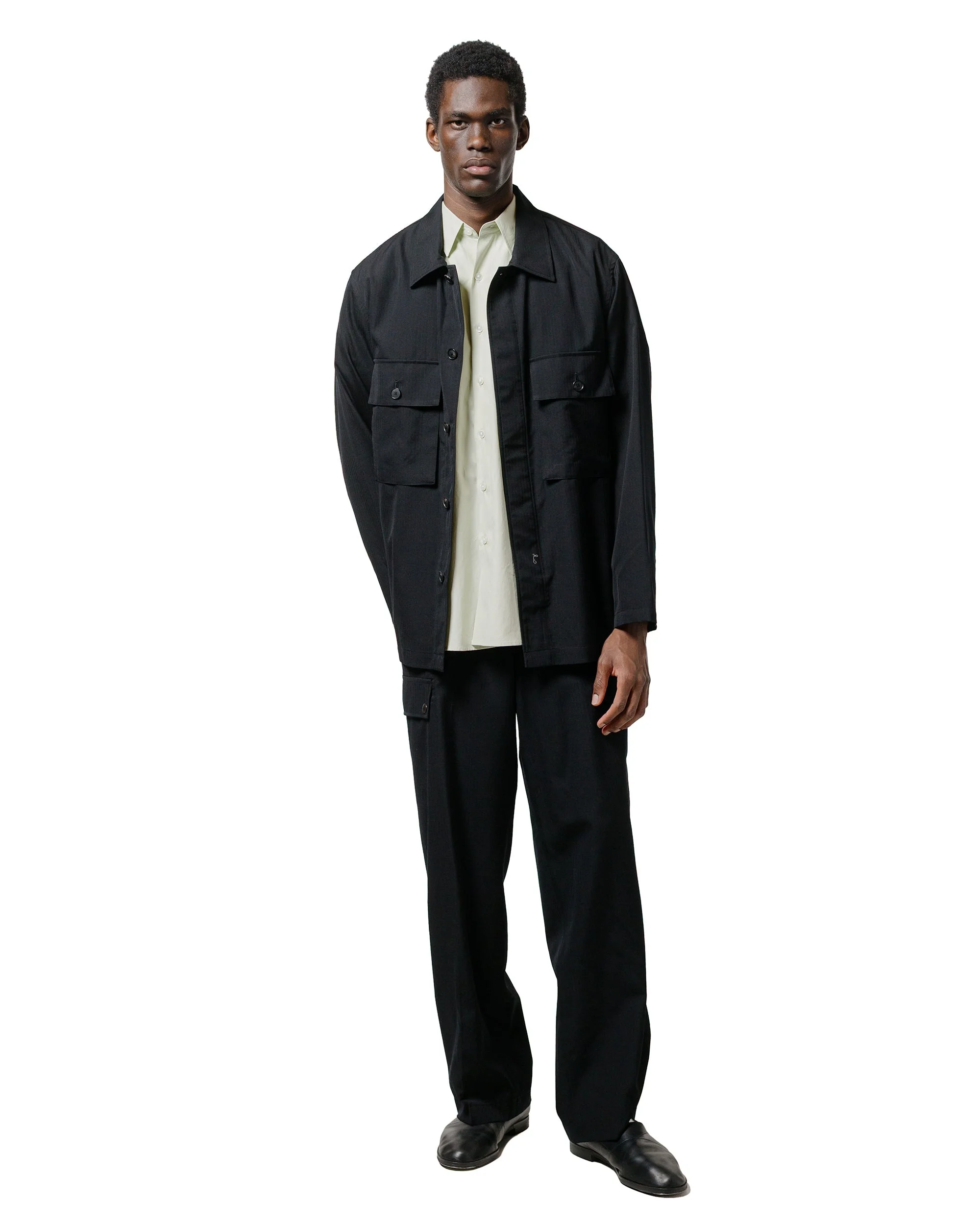 AURALEE Wool Herringbone Over Shirt Black | REVERSIBLE