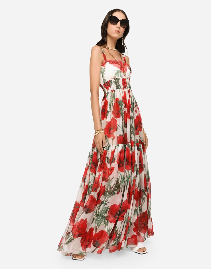 Long poppy-print chiffon dress - 2